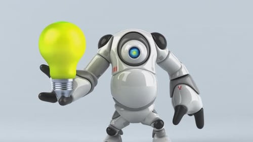 Animated Robot Presents a Bright Idea Lightbulb