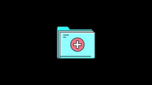Animated Flat Design Medical Folder Icon with Plus Sign