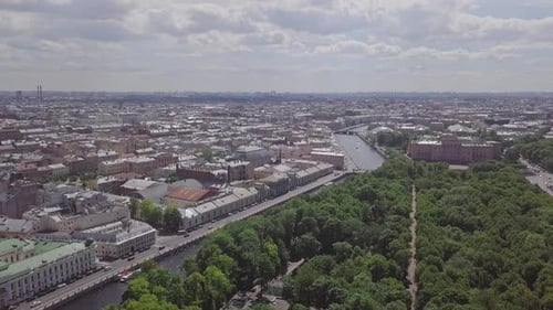 Saint-Petersburg, an aerial drone footage of historic Summer Garden park, Castle, center of Saint-Pe