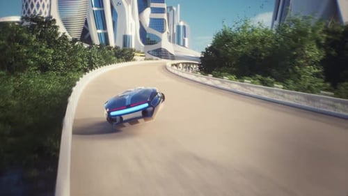 4K, Fake 3D video game. Utopia city racing fake game