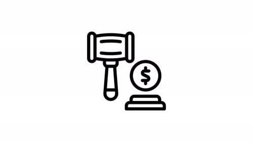Animated Gavel Striking with Dollar Coin Icon
