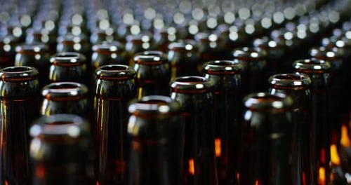 Automated industrial chain of bottles for beer and alcoholic and soft drinks. The concept of indus