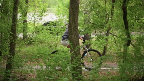 Pedaling Woman Traversing Lush Green Park Pathway Peacefully Active Woman Riding Her Bicycle Along