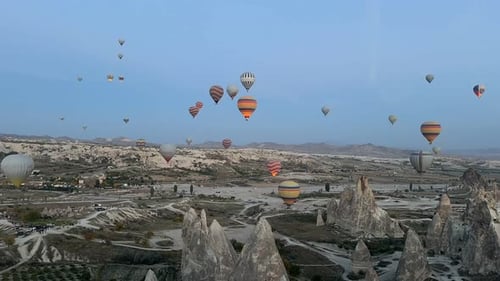 Time lapse video of hot air balloons in Cappadocia. Hot Air Balloons Flying in Cappadocia, Turkey