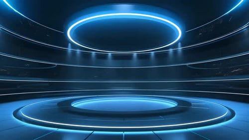 Futuristic Blue Neon Lighted Stage Environment