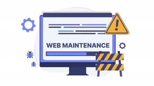 Web Maintenance Animated Illustration with Flat Design Icons