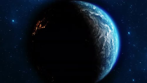 Earth Rotating on Axis in Space with Stars