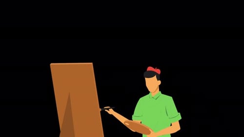 Artist Painting On Canvas Alpha Channel 4K