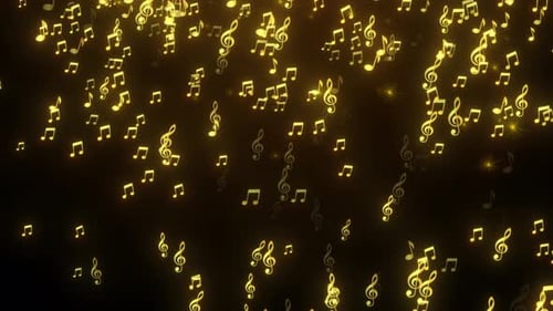 Golden Musical Notes and Treble Clefs Floating Background Animation