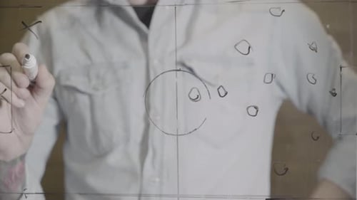 Football Tactics with Black Color Marker on a Glassboard Training Concept