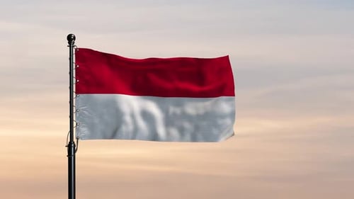 Mouvement du drapeau monégasque sous un ciel venteux