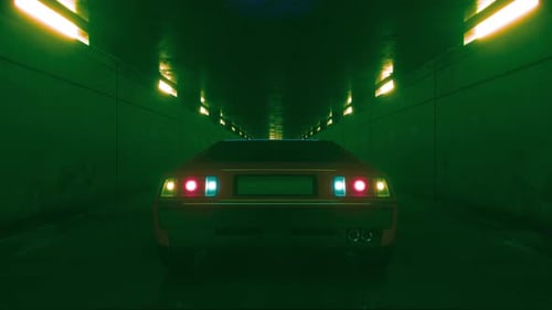 Sci Fi Retro Car In An Illuminated Tunnel Loop