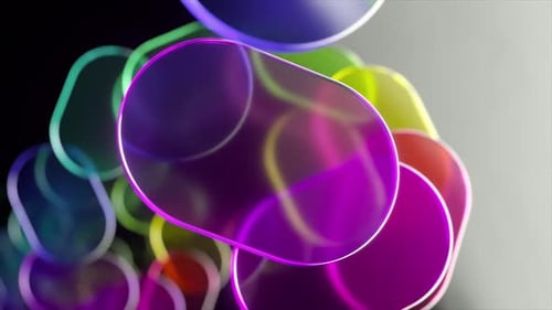 Neonedged Oval Shapes Gliding Smoothly Across Dark Background Generating Vibrant Abstract Animation