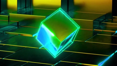 Abstract Rotating Neon Geometric Cube