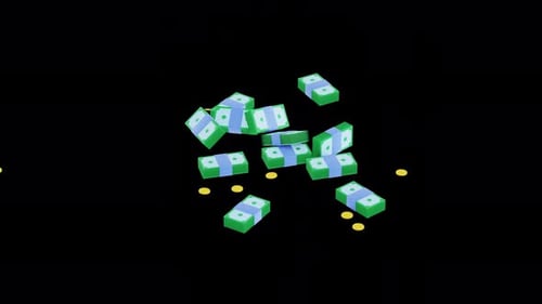 Falling dollar bills animation. 3d render. Bank service, investment, money income