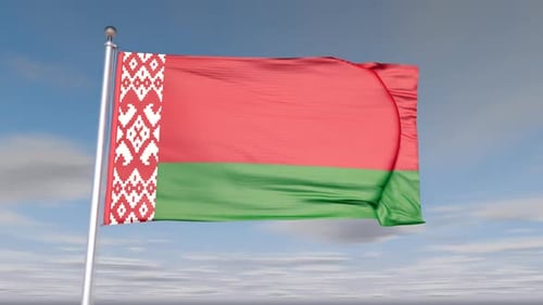 Belarus National Flag Waving in Blue Sky