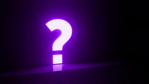 Glowing purple question mark on a dark background