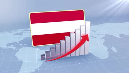 Austria Flag With Increasing Bar Chart Graph And Arrow Red