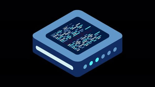 Isometric futuristic server animation. Isometric database or data center. Abstract blockchain