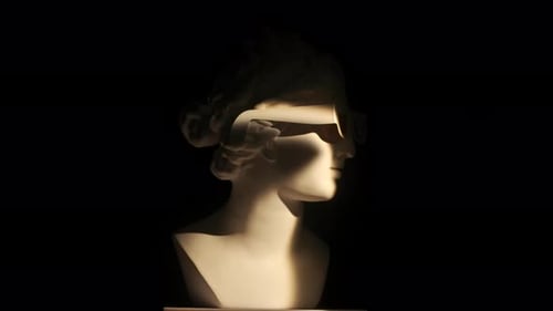 Closeup Shot Ancient Marble Bust Statue of Roman Era Woman in 3d Glasses Spinning Round on a