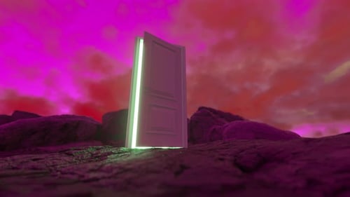 The door opens and a bright orange light fills the space