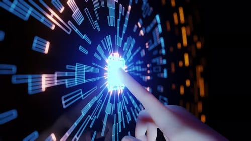 Finger Touches Glowing Phone Icon Digital Data Burst