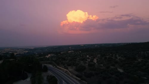 Golden Hour Aerial View of Rural Landscape