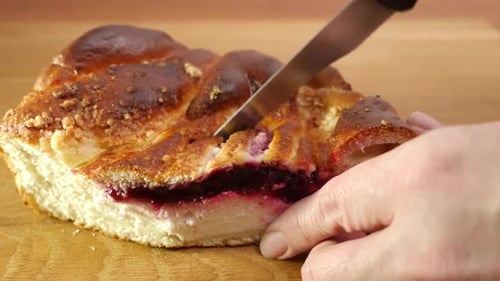 Cutting Delicious Sweet Pie with Dark Jam