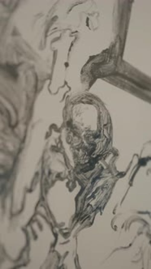 abstract engraved drawing revealed through ink transfer process