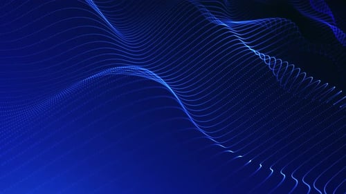 Chromatic wavy space, blue color. Blue linear waves. Black blue gradient background. Distant perspec