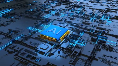 Futuristic Circuit Board Background Featuring AI Chip