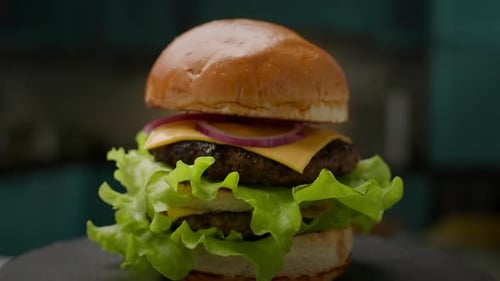 Double Cheeseburger Rotating Slow Motion