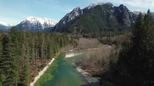Breathtaking Nature Aerial Of Washington State River And Mountains