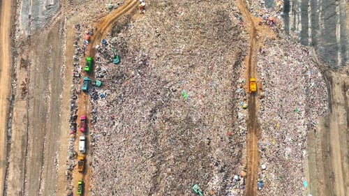 Garbage piles in landfills From an aerial view, Drone