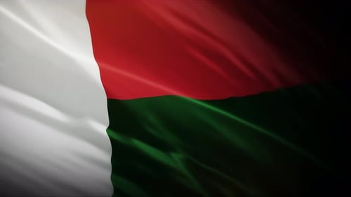 Animated Madagascar National Flag Waving in Realistic Fabric
