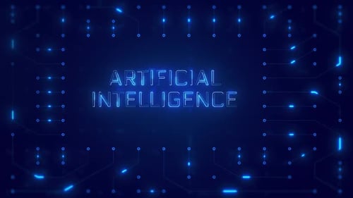 Artificial Intelligence Word Text with neon circuit board design or computer semiconductor design