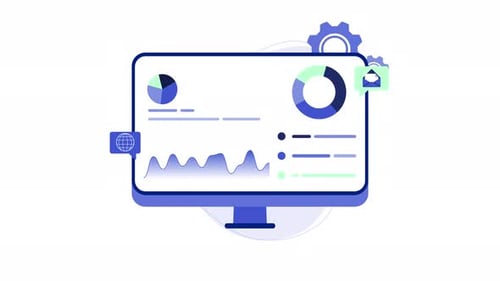 Analytics animation graphs, data, icons suitable for technology blogs, datadriven presentations.