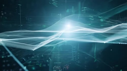 Diseño de fondo de tecnología de red de flujo de datos de ondas de partículas digitales abstractas de color azul