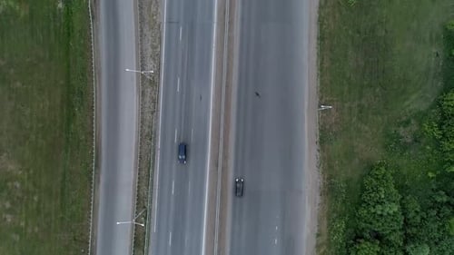 Aerial Top Down View of Highway Road with Traffic