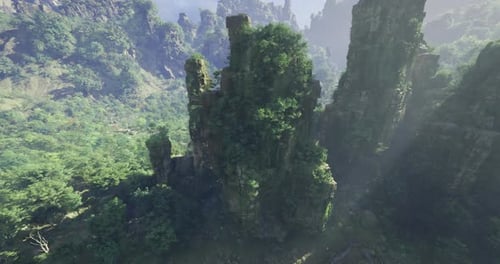 Breathtaking View of Lush Green Mountains and Rock Formations in Daylight
