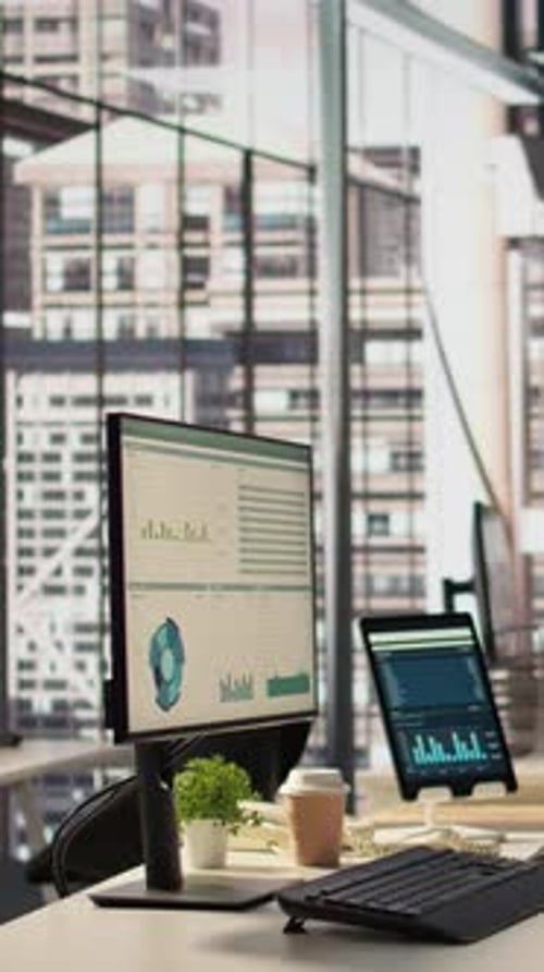 Vertical Video Empty Business Workplace Equipped with Modern Tech Tools to Serve an Enterprise