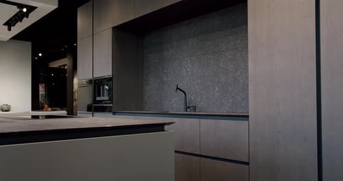 Stylish Modern Kitchen with Gray Cabinets and Island