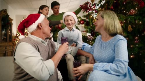 Family Celebrates Christmas at Home Together