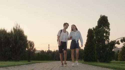 Couple Holding Hands Walking in Park
