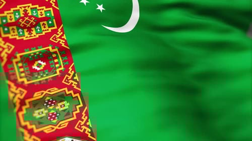 Turkmenistan National Flag Waving with Realistic Fabric Motion