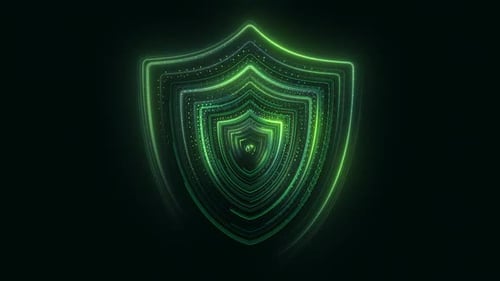 Animated Neon Glowing Futuristic Shield Technology Background Loop