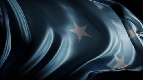 Realistic Blue Flag with Stars Waving in the Wind