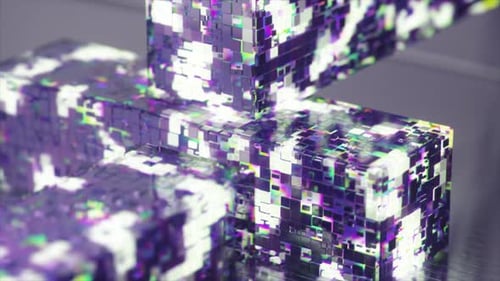 Abstract Geometric Cubes with Glitch Digital Effects