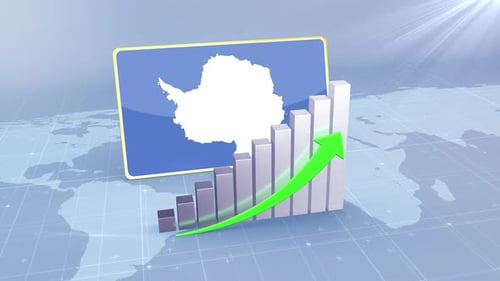 Antarctica Flag With Increasing Bar Chart Graph And Arrow Green