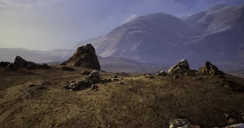 Majestic Rocky Landscape Captured Under Soft Twilight Skies